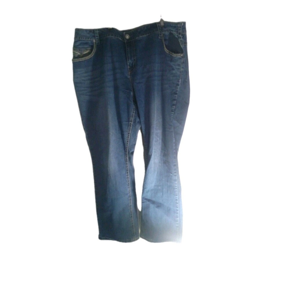 LANE BRYANT Women's Size 22 Str Leg Blue Jeans Embroidered Pockets Read 46x31